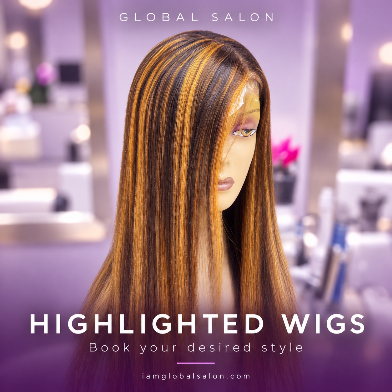 Global Salon — Custom-colored highlighted wig — side view